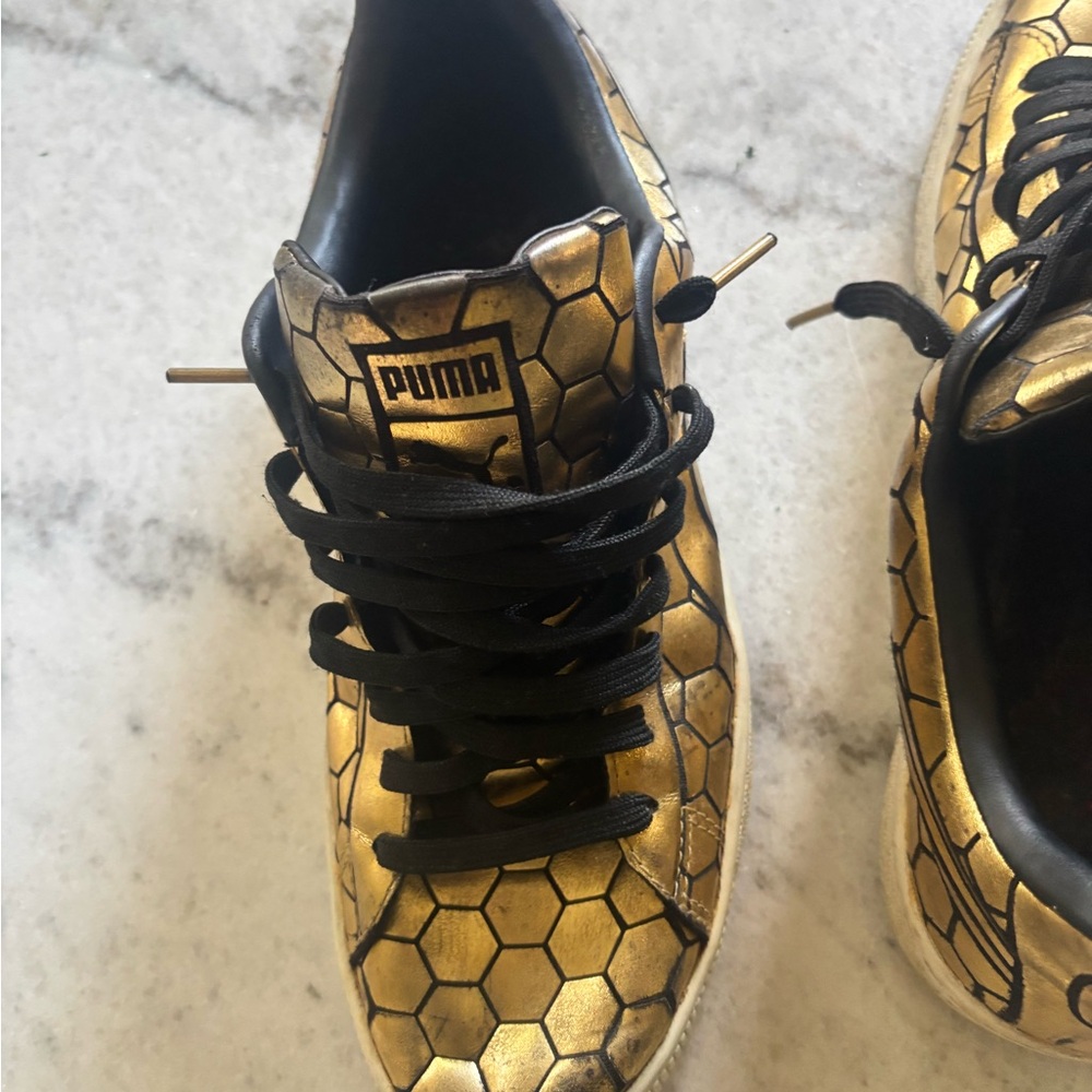 Puma Gold and Black Patterned Sneakers